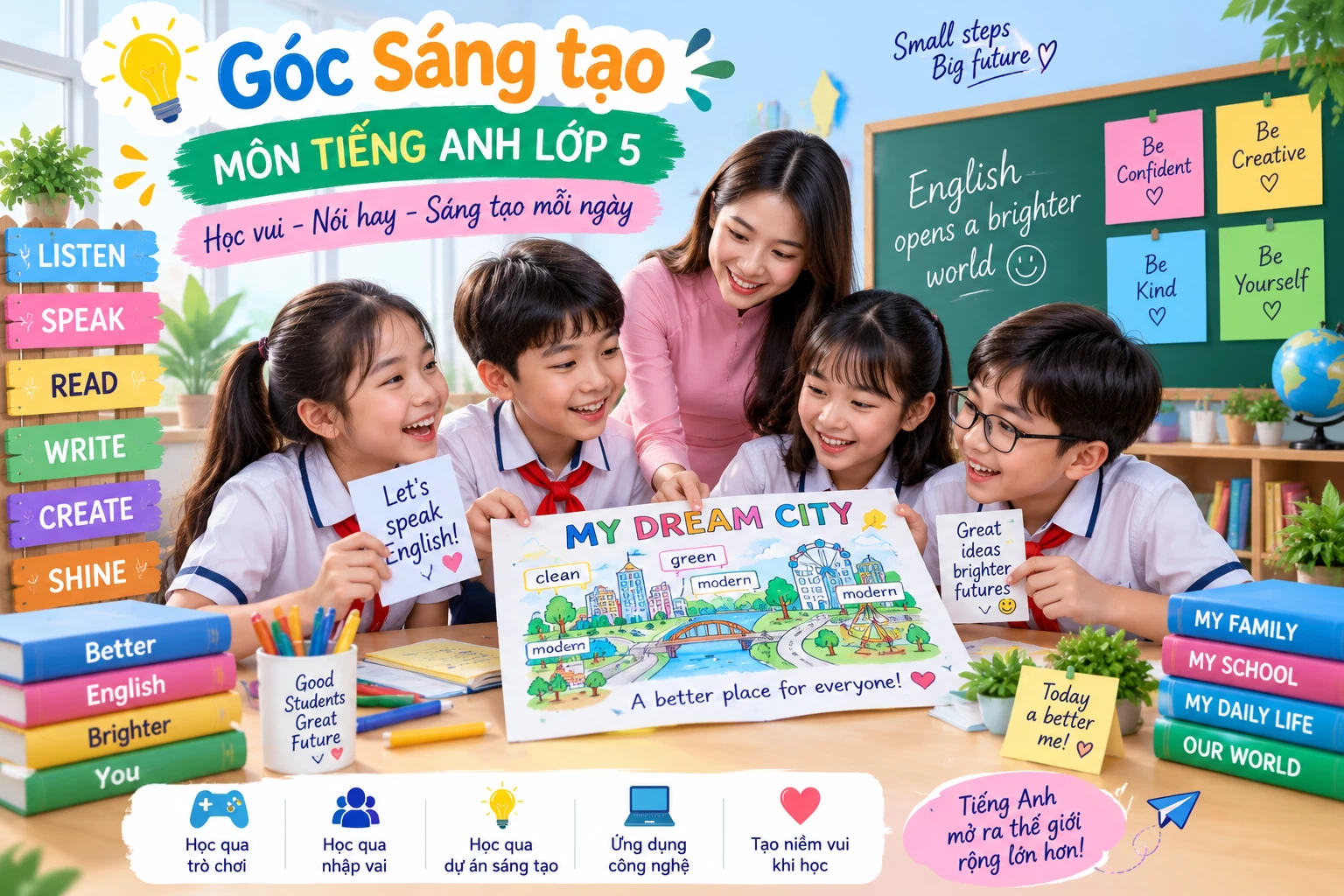 Góc sáng tạo: Biến giờ Tiếng Anh lớp 5 thành hành trình khám phá